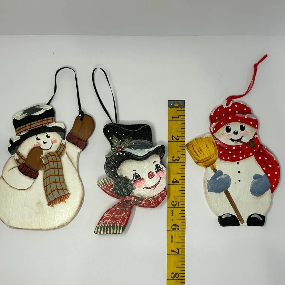 Hand Painted Wooden Christmas Ornaments Snowman‎ Reindeer Set of 4 Winter Cute